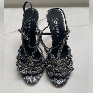 CHANEL Python Chain Sandals
